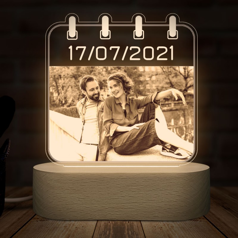 Geschenkelampe Fotocadeau, personaliseerbaar met eigen foto en tekst in 3D-afbeeldingen, led-motief, lamp, graveren, bruiloft, hart (kerstboom